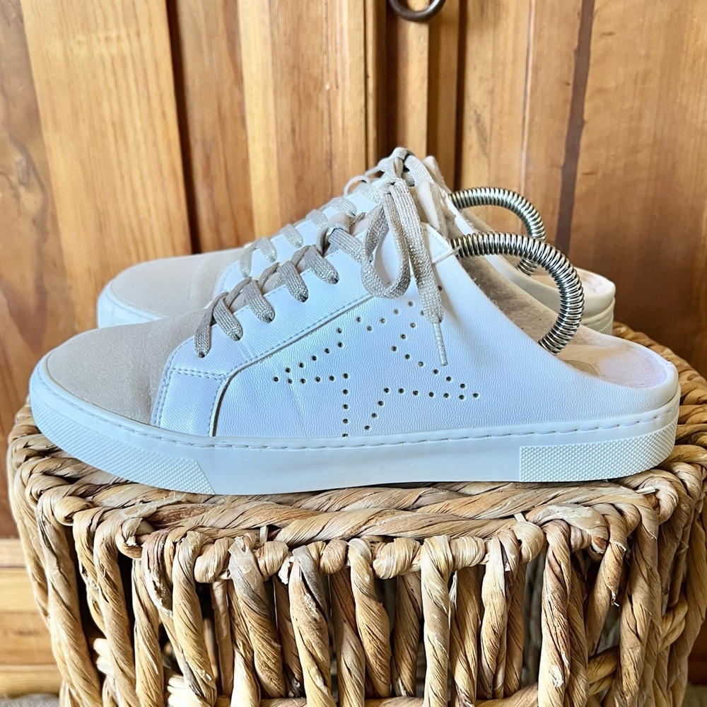 Steven New York White Leather Slip On Mule Sneakers Size 8.5